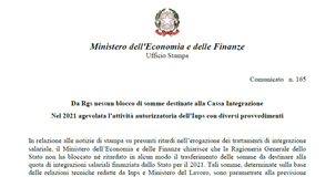 Cassa integrazione, MEF: nessun blocco delle somme
