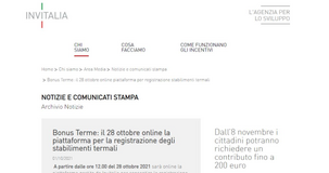 Bonus terme, la piattaforma per la registrazione degli stabilimenti online dal 28 ottobre