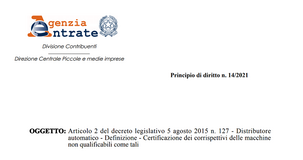 Fattura o documento commerciale per i distributori automatici non vending machine 