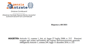 Pensioni erogate agli orfani, esclusione dal reddito imponibile IRPEF fino a 1.000 euro non per tutti