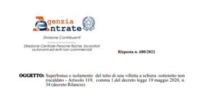 Superbonus 110, cappotto termico: il sottotetto non riscaldato è fuori dalla superficie disperdente