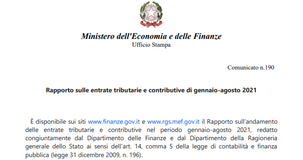 Entrate tributarie e contributive gennaio giugno 2021, dati MEF: 302 miliardi nelle casse statali