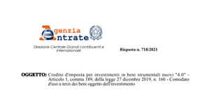 Beni strumentali 4.0, il credito d'imposta spetta anche per il comodato d'uso