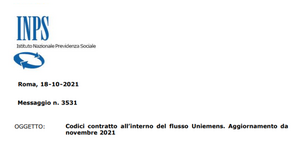 Flusso Uniemens: nuovi codici contratto da novembre 2021