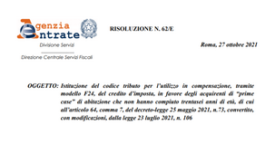 Bonus casa under 36, dall'Agenzia delle Entrate il codice tributo per la compensazione del credito