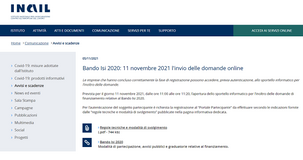 Domanda bando ISI INAIL: invio l'11 novembre per l'annualità 2020