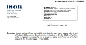 Certificato debiti per premi assicurativi, le istruzioni INAIL per il rilascio
