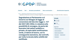 Green Pass a lavoro, verso un unico controllo. Il Garante Privacy chiede chiarimenti