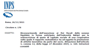 Naspi anticipata, le istruzioni INPS per l'esenzione IRPEF con uso in capitale di cooperative