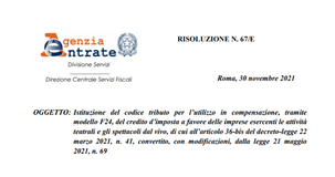 Bonus teatro e spettacoli, pronto il codice tributo per la compensazione con F24