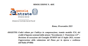 Transizione 4.0 PNRR: quale codice tributo utilizzare per i diversi crediti d'imposta? 