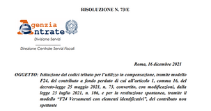 Fondo perduto perequativo: dalle Entrate il codice tributo per compensazione e restituzione