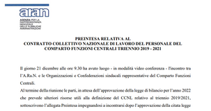 Contratto Funzioni Centrali della PA: firmata la pre-intesa tra sindacati e Aran