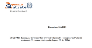 Concordato preventivo biennale e ATECO 2025: esclusa la cessazione se cambia l'ISA