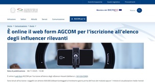 Influencers: online il modulo AGCOM per l'iscrizione all'elenco