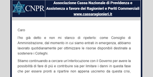 Coronavirus, tra indennità e sostegno al credito, gli aiuti per gli iscritti alla CNPR