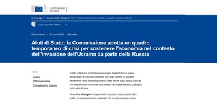Aiuti di Stato Energia: il quadro UE per far fronte alle conseguenze della guerra in Ucraina