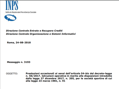 Prestazioni occasionali e società sportive: ultime novità INPS
