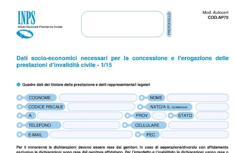 Invalidità civile minori: modello AP70 INPS
