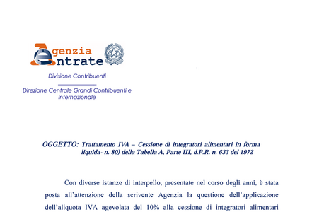 Aliquota IVA sciroppi o integratori alimentari liquidi