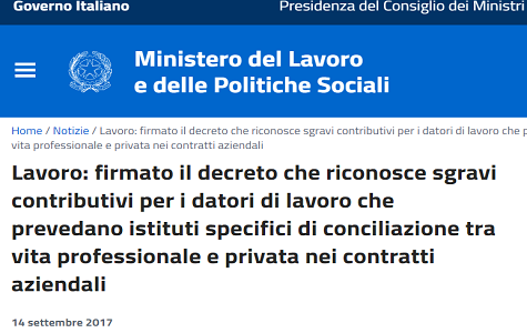 Conciliazione vita-lavoro: sgravi contributivi imprese 2017. Ecco il decreto
