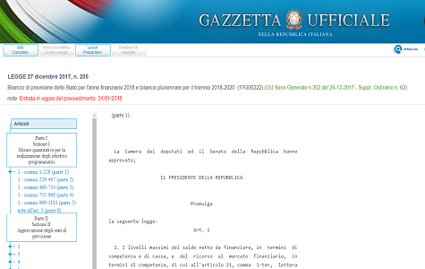 Ufficiale: Legge di Bilancio 2018, ecco il testo definitivo
