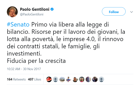 Legge di Bilancio 2018 approvata al Senato: testo e novità