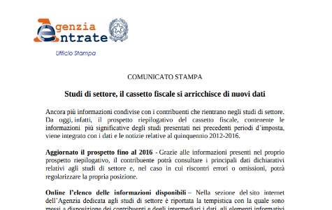 Studi di settore 2018: novità cassetto fiscale