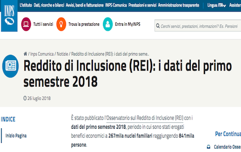Reddito di inclusione REI 2018: sono stati pubblicati dall'INPS i dati del primo semestre