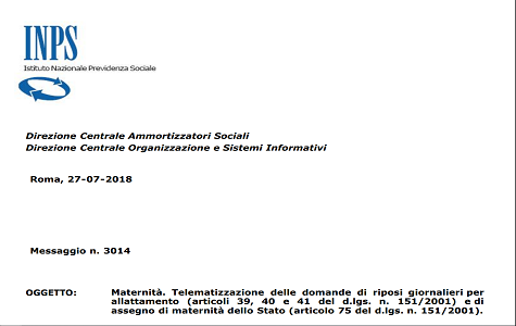 Domanda di maternità INPS: telematizzazione delle domande di riposi giornalieri per allattamento