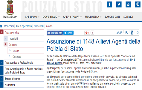 Concorso Polizia di Stato 2017, date prova scritta in Gazzetta Ufficiale