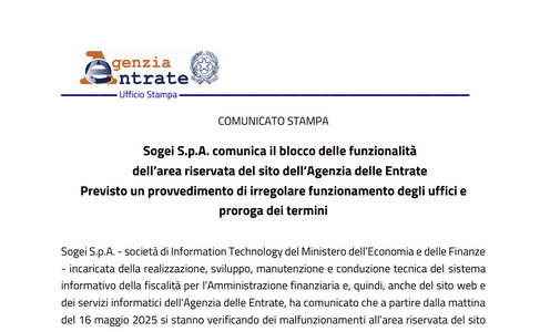 Ufficiale: proroga scadenze fiscali per blocco del sito dell'Agenzia delle Entrate
