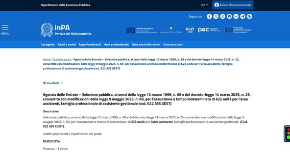 Concorso Agenzia delle Entrate 2026: online il bando per 622 assunzioni