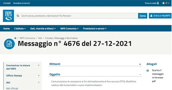 TFS dipendenti pubblici, novità sul servizio online INPS