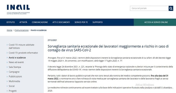 Lavoratori fragili e stato d'emergenza: sorveglianza sanitaria eccezionale fino al 31 marzo 2022