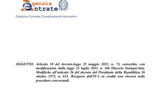 Nota di variazione IVA: le istruzioni sul recupero dei crediti nelle procedure concorsuali