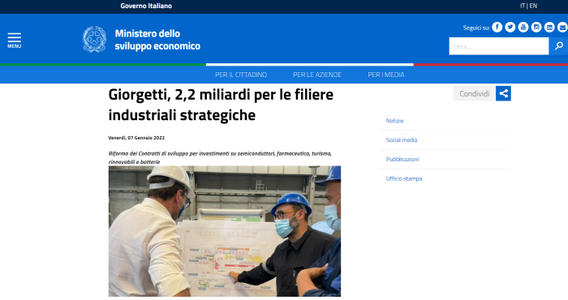 Turismo e rinnovabili, dal MISE 2,2 miliardi di euro per le filiere strategiche del PNRR