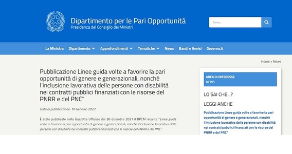 Contratti PNRR: giovani, donne e lavoratori disabili, le pari opportunità nelle linee guida