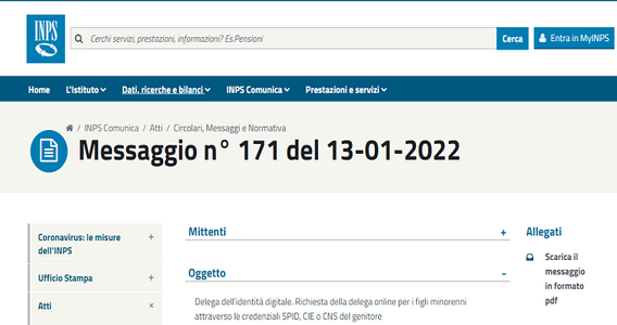 Delega INPS online con SPID, CIE o CNS per i figli minorenni