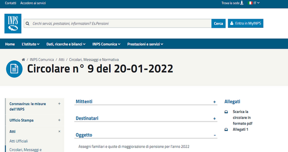 Assegni familiari 2022 e maggiorazione pensioni: dall'INPS i nuovi importi e limiti di reddito