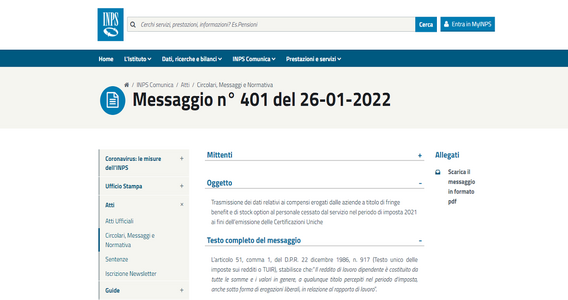 Fringe benefit: entro il 21 febbraio 2022 la comunicazione INPS per il conguaglio