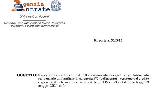 Superbonus 110, cessione del credito a metà per le spese a cavallo di 2021 e 2022