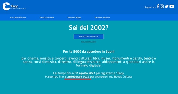 Carta 18 app in scadenza per i nati nel 2002: bonus cultura utilizzabile entro il 28 febbraio 2022