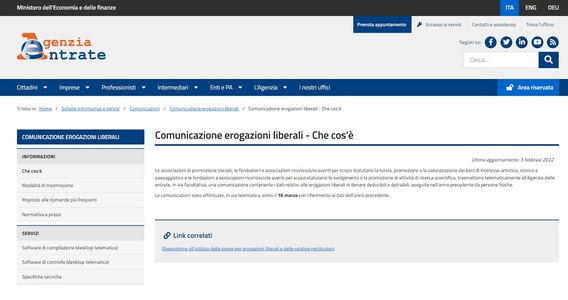 Erogazioni liberali: comunicazione entro la scadenza del 16 marzo
