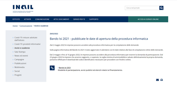 Bando ISI INAIL 2021, domanda dal 2 maggio: il calendario con le date di scadenza