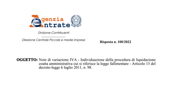 Nota di variazione IVA, i chiarimenti delle Entrate nei casi di liquidazione coatta