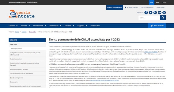 5 per mille 2022: le ONLUS accreditate nell'elenco permanente
