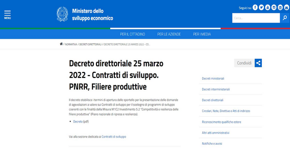 Domande per i contratti di sviluppo PNRR al via dall'11 aprile