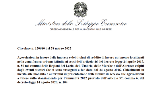 ZFU terremoto centro Italia, domande dal 6 aprile ed entro la scadenza del 4 maggio 2022