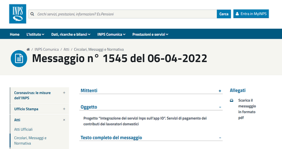 Contributi INPS lavoro domestico 2022, al via il pagamento tramite l'App IO